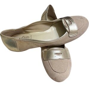 Venezia Women's Gold & Cream Suede Flats